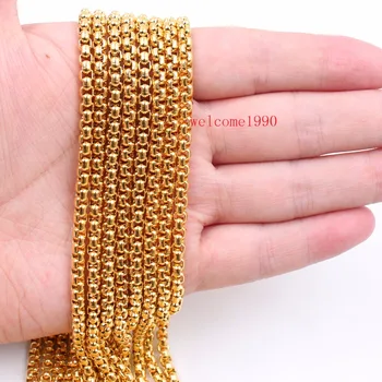 Suerte Amor a granel de 3 metros de mayoristas de Oro 3 mm Cuadrado de la cadena de la Joyería del Acero Inoxidable Encontrar en la Cadena de Marcado DIY Collar