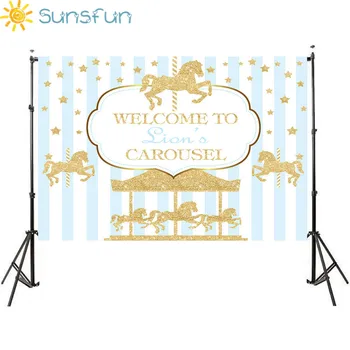 Sunsfun 7x5ft de Vinilo de la Fotografía de Fondo de Carrusel Unicornio Globo Recién nacido de la Fiesta de Cumpleaños de encargo de la Foto de Fondo 220x150cm