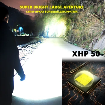 Super Potente Linterna LED XHP50 Zoom Táctica de la Antorcha Recargable Impermeable de la Lámpara de Ultra Brillante de la Linterna por 26650 batería