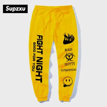 SUPZXU de la Moda de cintura alta impreso de tobillo-longitud de los pantalones de color amarillo streetwear pantalones corredores de las mujeres de los hombres de hip hop otoño pantalones pantalon