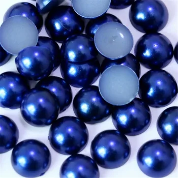 Tamaño de 1,5 mm-14 mm Color Azul Profundo Ronda de la Mitad de las planas perlas Perlas Sueltas DIY Plástico ABS Imitación de la Mitad de la Perla Artes de Uñas Decoración