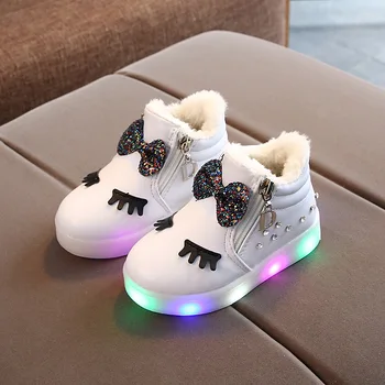 Tamaño de 21 a 30 Niños Brillantes Zapatillas de deporte Niño de la Princesa de Arco para las Niñas LED de Zapatos de Bebé Lindo Zapatillas de deporte con la Luz de los Zapatos de Krasovki Luminoso