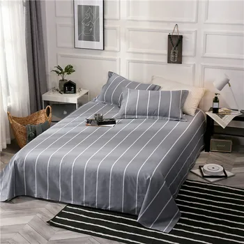 Textiles para el hogar gris con rayas blancas de hoja plana cómoda de la hoja de cama fundas de almohada doble completo reina rey simple suave ropa de cama