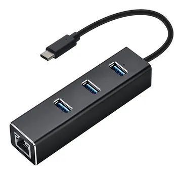 Tipo-c 3.0 HUB + Gigabit Hub de 3 Puertos USB 3.0, Gigabit Ethernet LAN Rj45 Adaptador de Red Hub a 1000mbps
