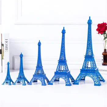 Topper De La Torta De La Torre Eiffel Decoración Azul Puro Color De La Torre De Aleación De Zinc De La Decoración Del Hogar Mejora De Regalo Cinco Tamaños