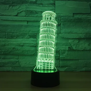 Torre inclinada de Pisa 3D Acrílico Ilusión de la Lámpara USB de 5V 7 Cambio de Color de la Lámpara de Lava Creativa Decoración para el Hogar