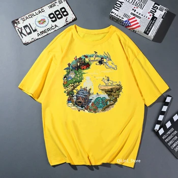 Totoro Espíritu de distancia de dibujos animados de impresión de la camiseta de las mujeres de color rosa sólido amarillo de la camiseta de la femme anime japonés Studio t-shirt unisex camiseta tops