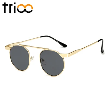 TRIOO Retro Nueva Ronda de Diseño de Gafas de sol Unisex, Color de la Lente Estilo Punk Tonos de Tendencia UV400 Gafas Luneta De sol de Metal de Oro