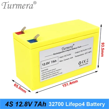 Turmera 32700 Lifepo4 Batería 4S1P 12.8 V 7Ah con 4S 40A Equilibrio de BMS para el Barco Eléctrico y el Suministro Ininterrumpido de electricidad 12V