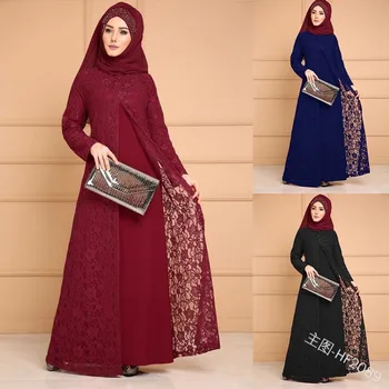 Turquía musulmana Set de Dos piezas Abaya Vestido de las Mujeres Outwear de Encaje Delgado de Manga Larga Caftán marroquí Hiyab Islámico Vestidos Más el Tamaño 5XL