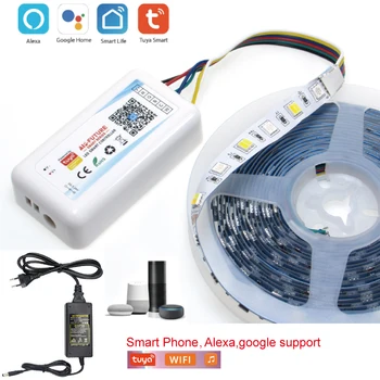 Tuya la vida Inteligente de la APLICACIÓN Wifi Controlador de DC12V 5050 RGB+CCT Temperatura de Color ajustable LED de Luz de Tira De Alexa, Google Home+Power