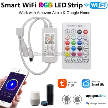 Tuya SmartLife 4 pines RGB de la Tira del LED Smart WiFi LED Contoller Araña T Remoto IR DC5V 12V 24V Alexa Echo de Control por Voz de Google