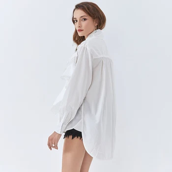 TWOTWINSTYLE Patchwork Pliegues de la Colmena de la Camiseta De las Mujeres O de Cuello de Manga Larga Casual Blusa de Mujer de Moda de Ropa Nueva 2020 Otoño