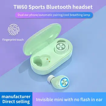 Tws Bluetooth 5.0 Auricular Inalámbrico En la Oreja Tw60 Macaron de Deportes de Auriculares Smart Touch con Cancelación de Ruido Auriculares con Micrófono Auriculares