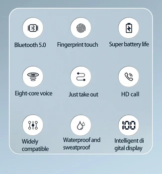 TWS Inalámbrica V5.0 Bluetooth de los Auriculares HD Auriculares Estéreo de los Deportes de la prenda Impermeable del Auricular Con Doble Micrófono Y una Batería de 1500mah Cargo del Caso