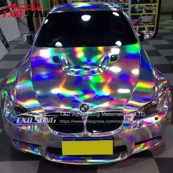 TXD producto caliente holográfica del arco iris de la película de papel de aluminio para el coche envoltura de vinilo 20*149CM/LOT envío gratis