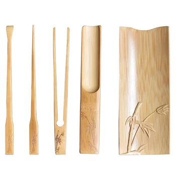 Té de bambú cuadro tallado flor de ciruelo, natural de bambú, té clip, la ceremonia del té, el té cuchara, Seis Caballeros accesorios