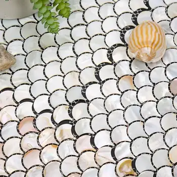 Un Espesor de 2 mm de la Escala de Pescados de la Shell de Baldosas de Mosaico Blanco de la Naturaleza la Madre de la Perla de Mosaico de la Pared Backsplash Azulejos del Baño MOP19103