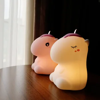 Unicornio Luz de Noche LED con Sensor Táctil Colorido USB Recargable de dibujos animados de Silicona Dormitorio Lámpara de la Mesita para niños de los Niños del Regalo del Bebé