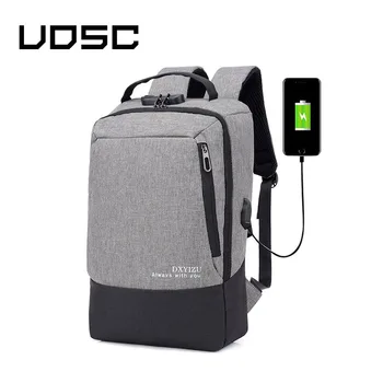UOSC Gris morral del ordenador Portátil USB de Carga Backbag de Viaje Mochilas Masculinas de la Escuela Vacante de la Mochila de Robo de Bolso Mochila