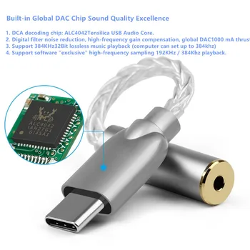 USB C A 2.5 mm de Cable de Tipo C a 3.5 mm 4.4 mm para Auriculares Jack de Plata Pura de Alambre de Tipo C, A 2.5/3.5/4.4 mm Convertir los Cables de Audio 105mm