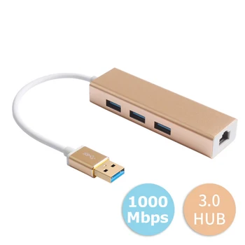 USB3.0 Hub Adaptador de Red Gigabit Ethernet+3 Port Hub USB 3.0 Para RJ45 DE 10/100/1000M Lan Card Para los Macbook de Windows 10