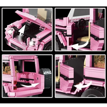Vehículo de la Serie de Barbi Rosa Modelo de Coche Bloques de Construcción Off-road Coche Conjuntos de Ladrillos Juguetes Juguetes Educativos Para los Niños Regalo de Navidad