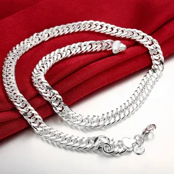 Venta caliente de la promoción de la moda de conjuntos de joyas 925 estampado de Plata de plata de la joyería de 10mm de los hombres collar y pulsera de 2pcs