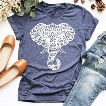 Verano Camisetas de las Mujeres Ropa de Elefante Gráfico Impreso Camisetas de las Mujeres Tops Divertido Vintage Casual camisetas de Mujer en tallas Camiseta