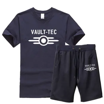 Verano Nueva Camiseta de los Hombres Conjuntos de Vault Tec logotipo de los Juegos de Video Juego de Fallout 2 3 4 Camisetas Tops Camisetas+pantalones cortos Masculino Casual Prendas de Algodón