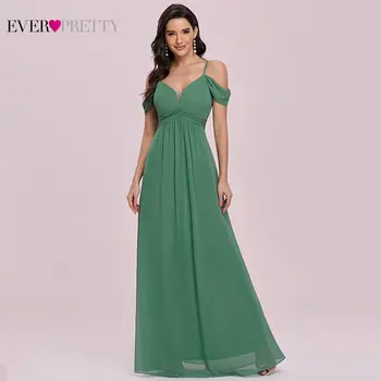 Verde salvia Vestidos de Dama de honor 2021 Bonita EP00399GB Elegante Una Línea de Correas Espaguetis Gasa de Novia Vestido de Fiesta Vestido de Maid