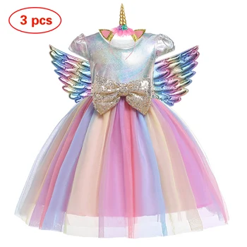 Vestido de la muchacha de Flor Chica Unicornio Vestido de Fiesta para las Niñas de la Fiesta de Cumpleaños de Ropa de Bebé de la Princesa de la Muchacha de Unicornio Traje de Ropa para Niños y niñas