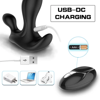 Vibrador Masajeador de Próstata Plug Anal Vibrador Impermeable Potentes Motores Remoto Inalámbrico USB de Carga de Productos para Adultos Para Hombre