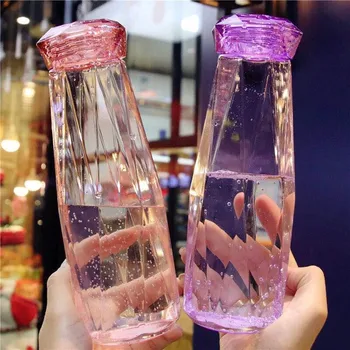 Vidrio Botella de Agua de colores de Cristal de Diamante de la Pareja de la Copa de Regalo Creativo Lindo de Cristal de la Botella de Agua Fácil de Llevar Unisex Botella de Agua