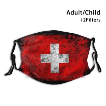 Vintage De La Bandera Suiza De Impresión Reutilizable Pm2.5 Filtro de BRICOLAJE en la Boca de la Máscara de Niños Redmaplefty Arce Rojo Cincuenta Países de las Naciones Repúblicas