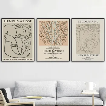 Vintage De La Línea Abstracta De La Figura Del Árbol De Matisse Arte De La Pared De La Lona De Pintura Nórdica Posters Y Impresiones De Imágenes De La Pared Para Vivir Decoración De La Habitación