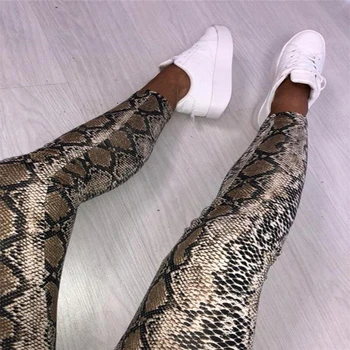 Vogue mujeres sexy flaca leopardo de piel de serpiente de impresión negro de cuero, polainas de los pantalones de moda femenina de alta cintura delgada legging pantalones lápiz