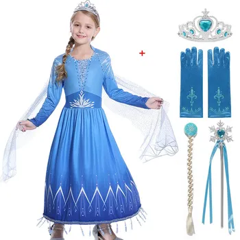 VOGUEON Nueva Elsa 2 de Vestido de Princesa para los Niños de las Niñas de Halloween Carnaval, la Reina de la Nieve de Fantasía de Disfraces de Niña Azul Desfile de Ropa de Fiesta