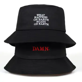 VORON nuevo negro sombrero de cubo para las mujeres los hombres MALDITO bordado de pescadores sombrero de moda cubo de gorras de la marca de sombreros