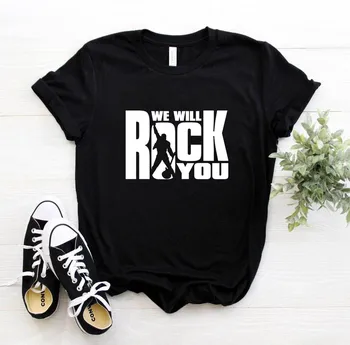 We Will Rock you de Mujeres Camiseta de Verano de Estilo de la Reina de la Banda de Rock T-shirt de Manga Corta de Algodón Rock Roll de la Mujer Tops