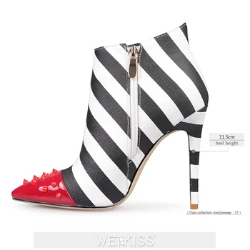 WETKISS de botines de Mujer con estampado de Cebra Stiletto Zapatos de Fino Tacón Alto Botas Remaches Punta del Dedo del pie Zapatos de las Mujeres del Partido de la Moda de 2020