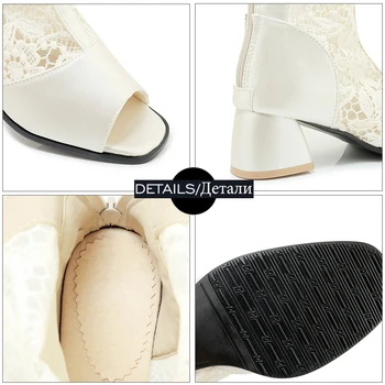 WETKISS de Encaje de Verano, Botas de Mujer Botas de Blanco 2020 Gruesos zapatos de Tacón Alto Zapatos de Mujer Peep Toe de la Cruz Atado los Zapatos de las Señoras de Más el Tamaño de 33-46
