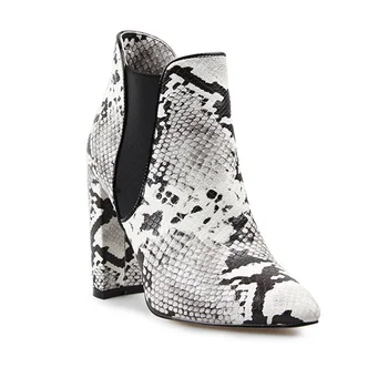 WETKISS de Piel de Serpiente Botas de las Mujeres de Tobillo Chelsea de Arranque Zapatos de Mujer de Tacón Alto de Espesor Damas Zapatos de Dedo del pie Puntiagudo Sexy de Fiesta Zapatos de 2020