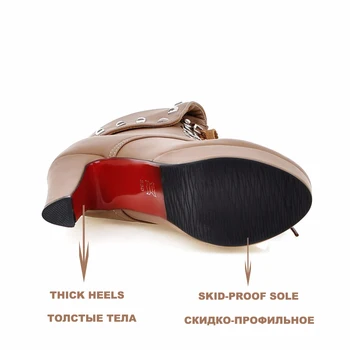 WETKISS Gran Tamaño 32-48 Estilo de Invierno Gruesa Tacón Alto Remaches de Encaje botines de Plataforma de las Mujeres Botas de Otoño Invierno de Zapatos de 2020