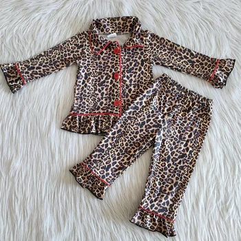 Wholesale Kids Boutique de Trajes de 2pcs Botón de Leopardo Pijamas ropa de dormir Ropa de Conjuntos de Bebé de las Niñas de Bebé Ropa de Moda