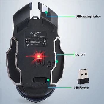 Wired/Wireless Gaming Mouse con el Silencio de Retroiluminación LED 8D 3200 DPI Ajustable USB Óptico Ergonómico Ratón Para el ordenador Portátil.