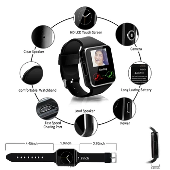 X6 Bluetooth Reloj Inteligente Con Soporte para la Cámara de SIM de la Tarjeta del TF de la Pantalla Táctil Reloj despertador Sueño de Monitoreo de Reloj de Deporte Para el Niño los Hombres de las Mujeres