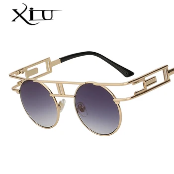 XIU Steampunk Gótico Gafas de sol de las Mujeres de la Marca del Diseñador de gafas de Sol Retro Vintage en Oro Rosa de Mujer Gafas de Calidad Superior UV400