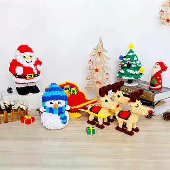 Xizai Feliz Navidad Regalo de Santa Claus, muñeco de Nieve Árbol de Renos, Alces Animal Trineo Modelo 3D Mini la Construcción de Bloques de Ladrillos de Juguete sin Caja