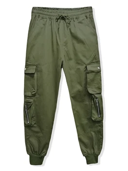 ZAFUL Color Sólido Multi-Bolsillo Cordón Multi-Bolsillo Corredor Ocasional de los Pantalones Para los Hombres Mediados de la Cintura del Deporte Pantalones Largos